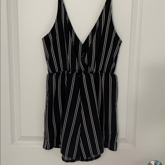 Pants - Black & white striped romper